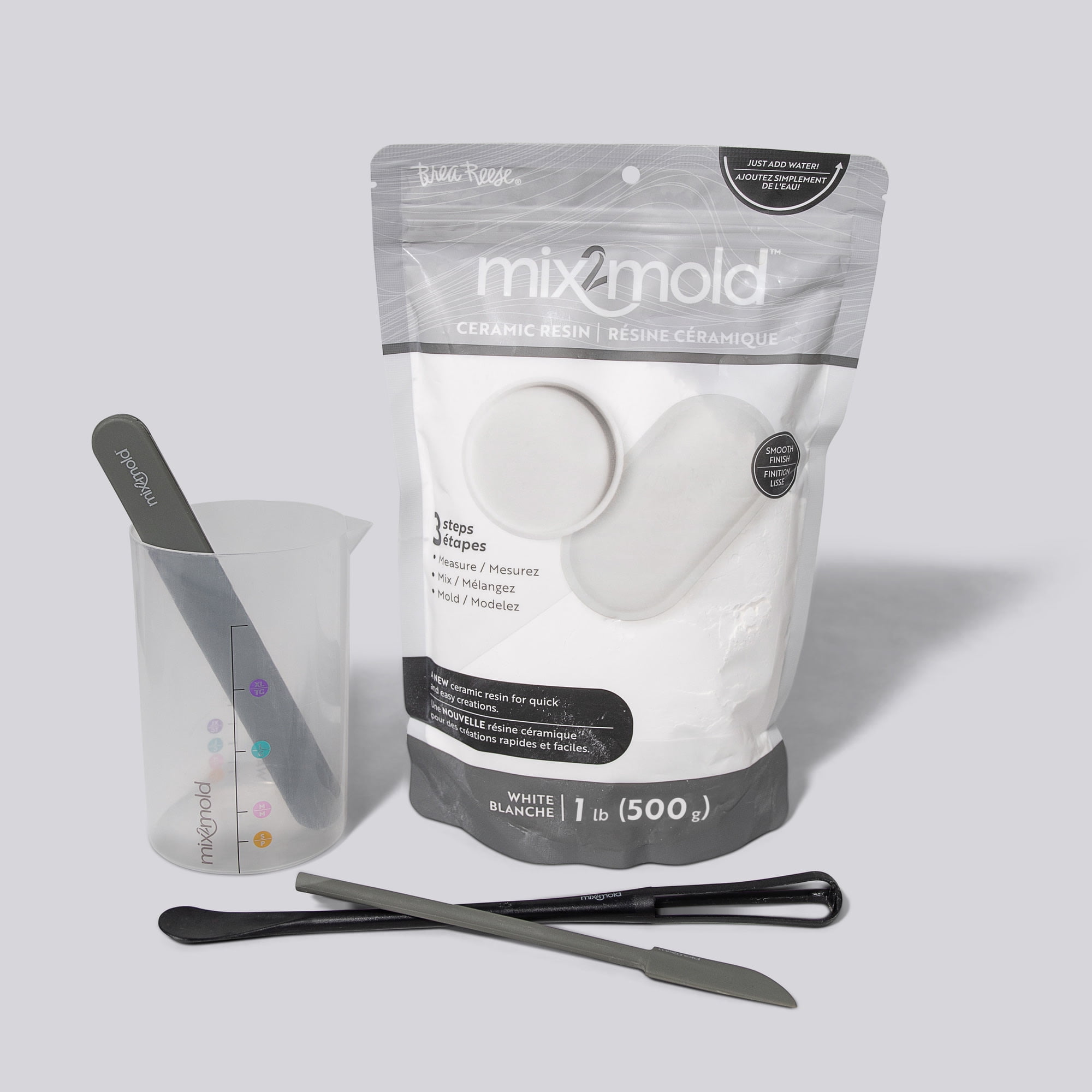 Brea Reese: Mix2Mold Ceramic Resin - White Powder 1lb Bag - 500g, Non-Toxic, Smooth Matte Finish, No Heat Or Kiln, Just Add Water, Cures In 60 Min
