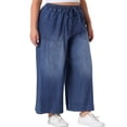 thumbnail image 2 of DARING DIVA Women's Plus Chambray Baggy Fit Jeans Denim Pants with Pockets 2X Black Blue, 2 of 5