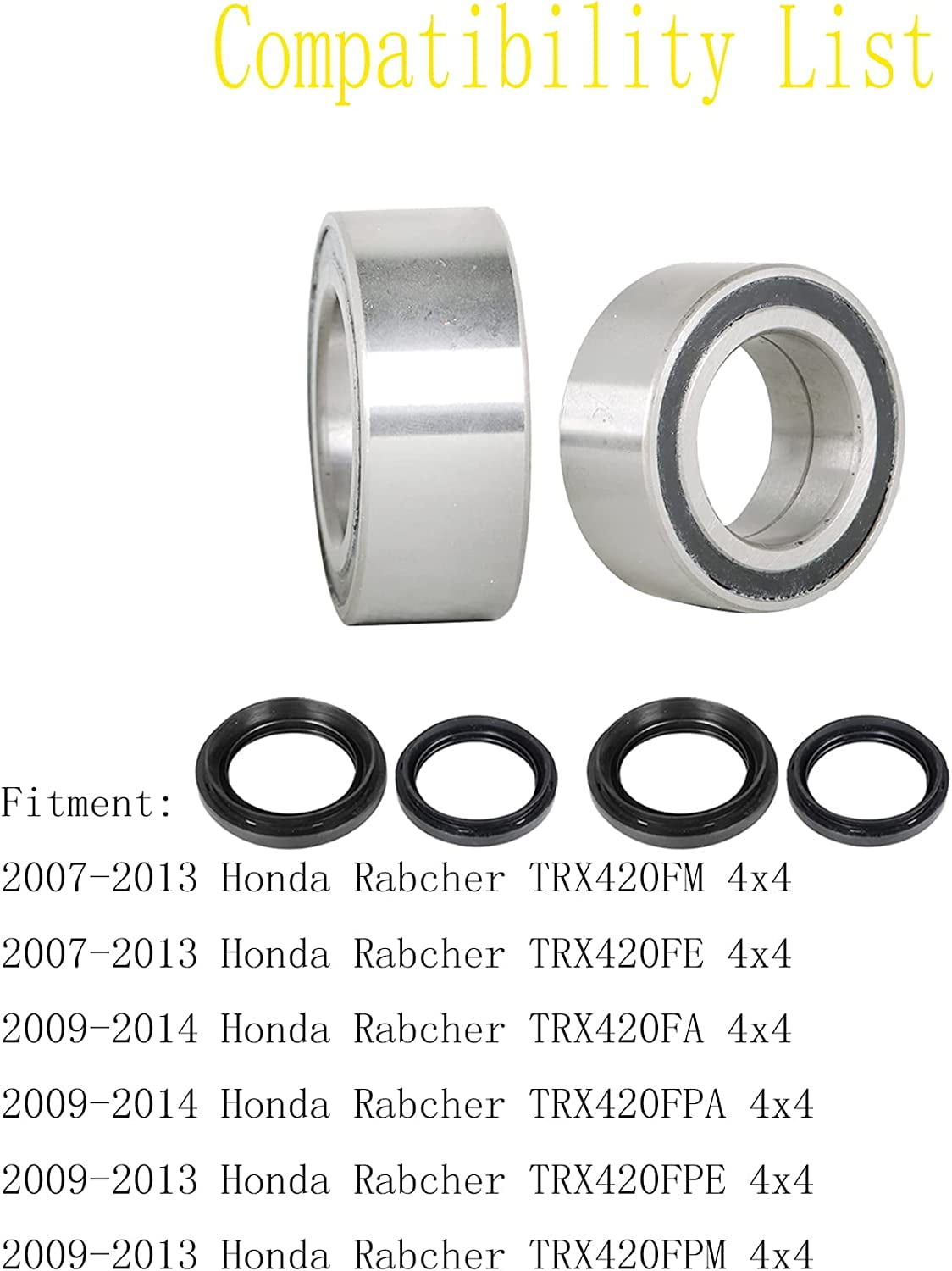 8-Piece Rear Wheel Bearing Kit For Honda TRX420 Rancher & TRX500/520 Foreman (2014-2021) - Pre-Lubricated, Includes Bearings & Seals