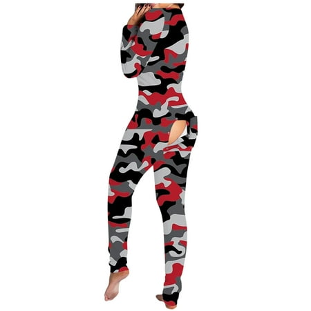 

koaiezne Buttoned Women s Adults Button-down Jumpsuit Print Functional Women s Jumpsuit Ladies Pajama Bottoms with Pockets Sleeveless Gowns for Women Sleepwear
