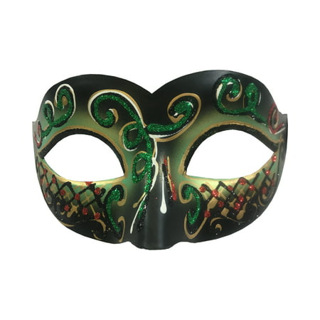 Adult's Carnival Green Glitter Venetian Festival Eye Mask Costume Accessory