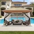 thumbnail image 3 of COBIZI 10x15 Pop-Up Gazebo with Mosquito Netting, Outdoor Patio Canopy Tent with 2-Tier Ventilated Roof, 3 Adjustable Heights, Provides 150 Sq Ft Shade, Beige, 3 of 12