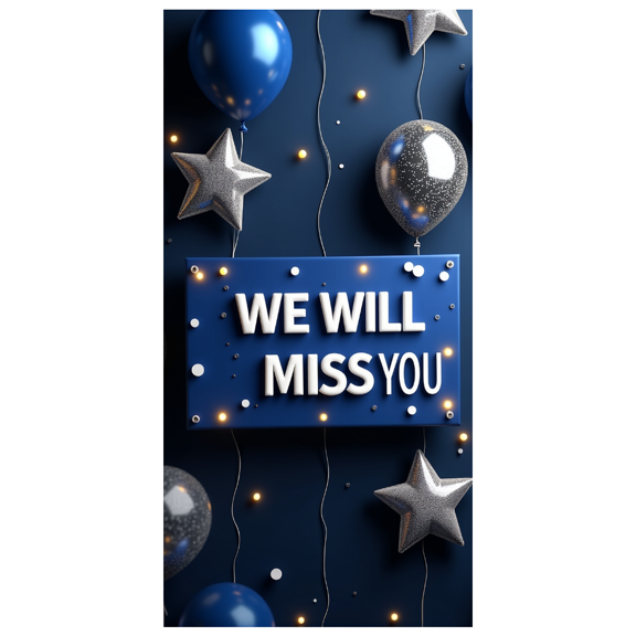 Blue Watercolor Background Banner with Balloons Stars and the Text We Will Miss You Farewell Party Decorations Photography Props Party Supplies Decor Backdrop