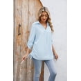 thumbnail image 2 of Women's Solid Color Lapel Loose Mid-Sleeve Shirt Chiffon Top, 2 of 3
