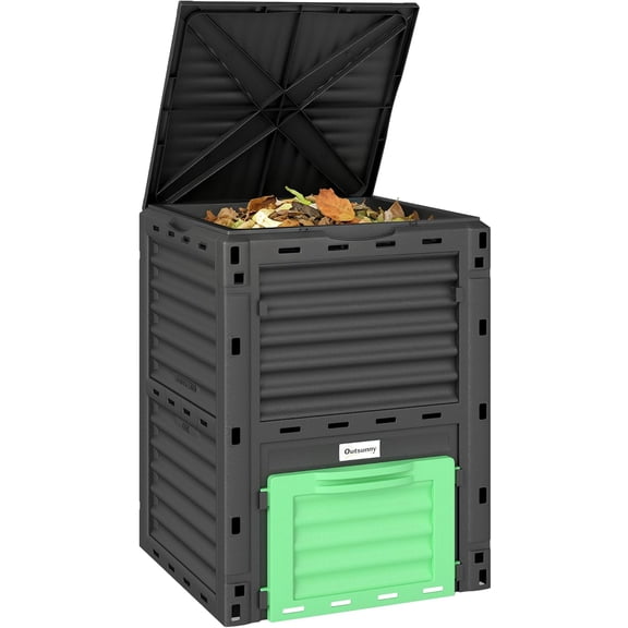 PRZL Garden Compost Bin 80 Gallon Outdoor Large Capacity Composter Fast Create Fertile Soil Aerating Box, Easy Assembly, Green