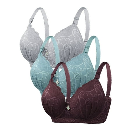 LYEAA Women Bras Pack of 3 with Wire Push Up Underwire Plus Size Bra Full Figure Adjustable Strap Everyday Bra Under Outfit Bra Solid Breathable Cool T-Shirt Bra Sleep Bra Shapewear Bra Brown XL