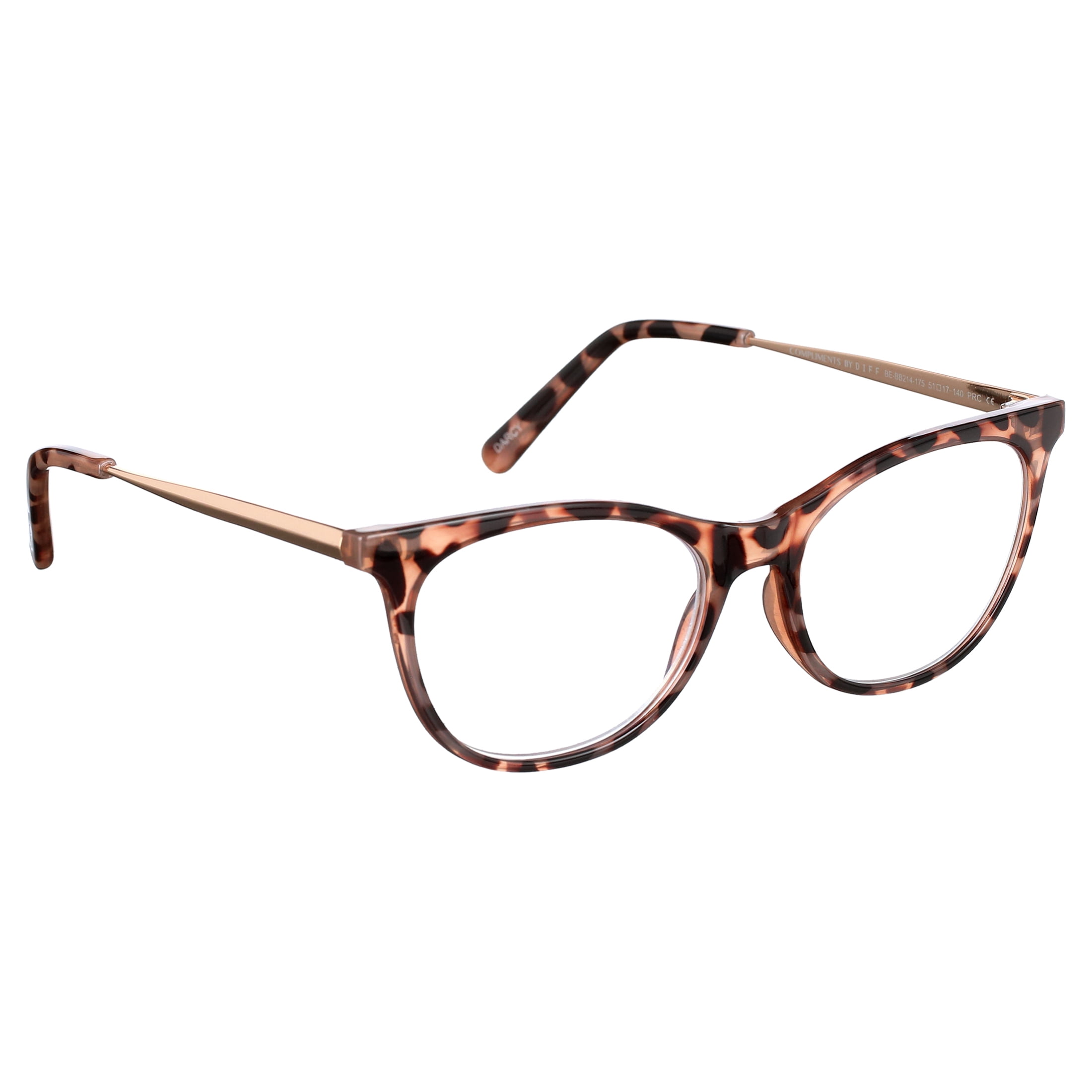Compliments by DIFF Eyewear Darcy Blue Light Reading Glasses Beige Tortoise +1.75