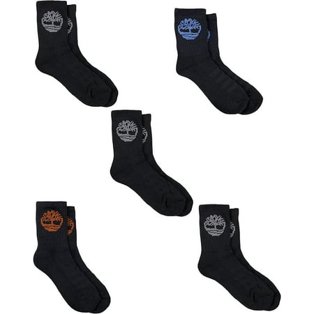 Timberland Boy's 5 Pack Half Cushioned Crew Socks, Small, Black
