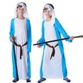 thumbnail image 5 of MAIHAN-Childrens Medieval Historical Outfit - Complete Courtly Style Set with Tunic, Pants, Hat & Headscarf Chirstmas Outfits, Themed Parties & Role Play(Light Blue,8-13 Years), 5 of 5