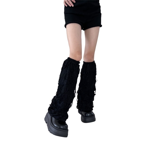 VISgogo, calcetines calentadores de piernas a la moda para mujer, estilo gótico Lolita, Color sólido, calcetines cálidos rasgados calados, cubierta de pie, ropa de calle VISgogo moda