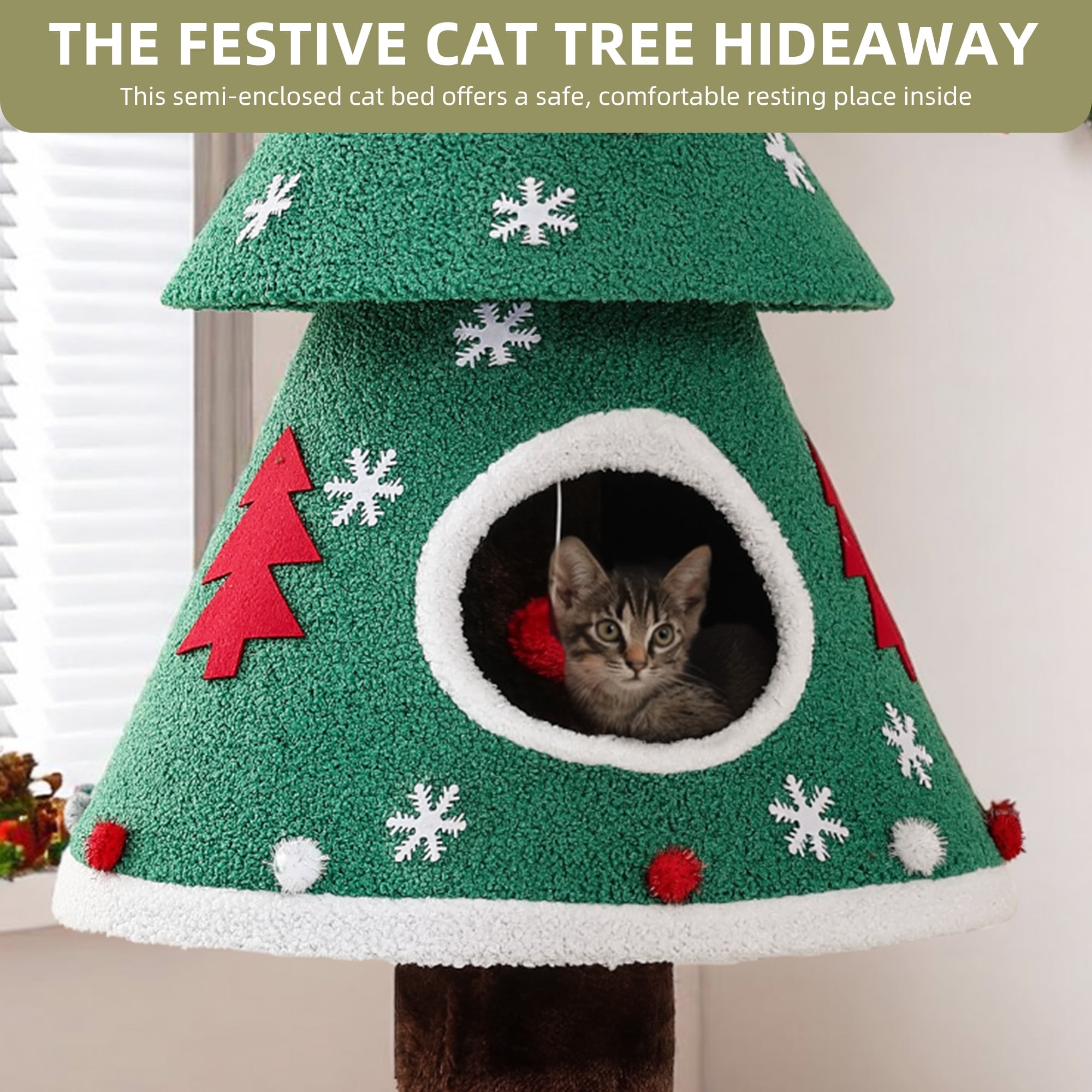 Dextrus 47.2 in Christmas Cat Tree, Cat Tower with Balls & Cat Teaser,  Indoor Cat Climbing Furniture ,Green