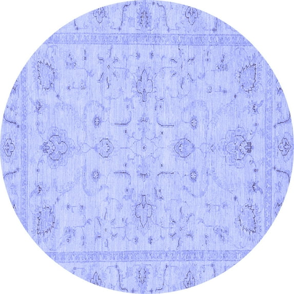 Ahgly Company Machine Washable Indoor Round Oriental Blue Traditional Area Rugs, 3' Round
