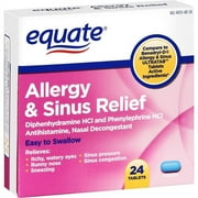 Equate Allergy & Sinus Relief Diphenhydramine Tablets, 24 Count