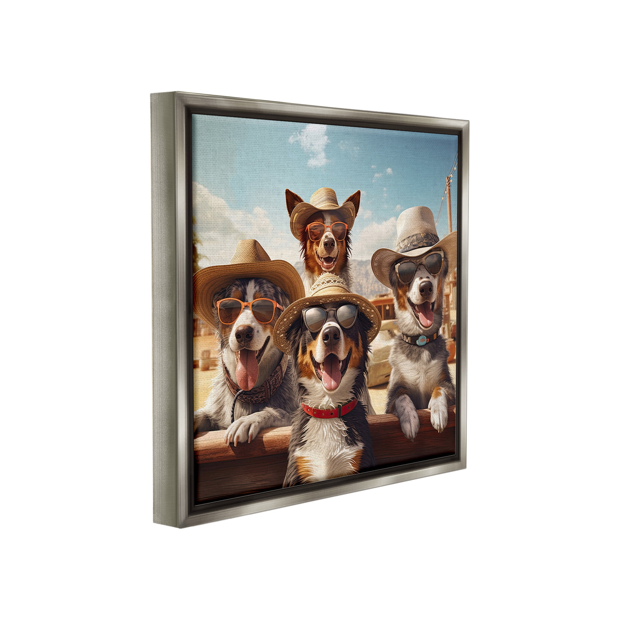 Stupell Industries Southwestern Cowboy Dogs Animals & Insects Painting Gray Floater Framed Canvas Art Print Wall Art, 25 x 25