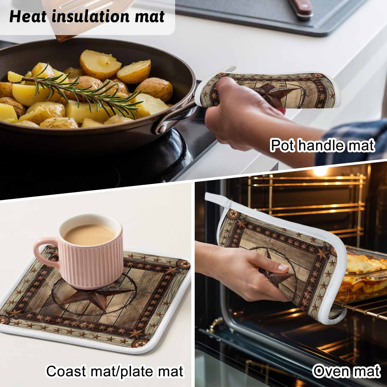 Western Farmhouse Pot Holders for Kitchen Heatproof Potholder, 4 Pack Primitive Rustic Country Retro Texas Star Hot Pads Multipurpose Oven Pads Cloth Potholders Trivet for Cooking and Baking
