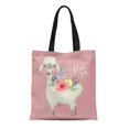 thumbnail image 1 of JSDART Sac Fourre-Tout en Toile Mignon Bébé Lama Alpaga Fleurs Bouquet Floral Attaché Réutilisable Épaule Courses Sac à Main, 1 of 1