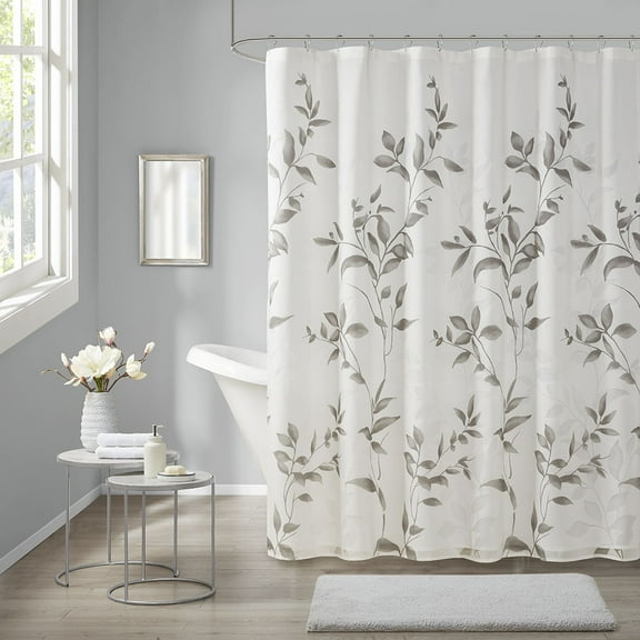MAYEERTY Burnout Printed Shower Curtain, Grey Floral Bathroom Shower Curtains