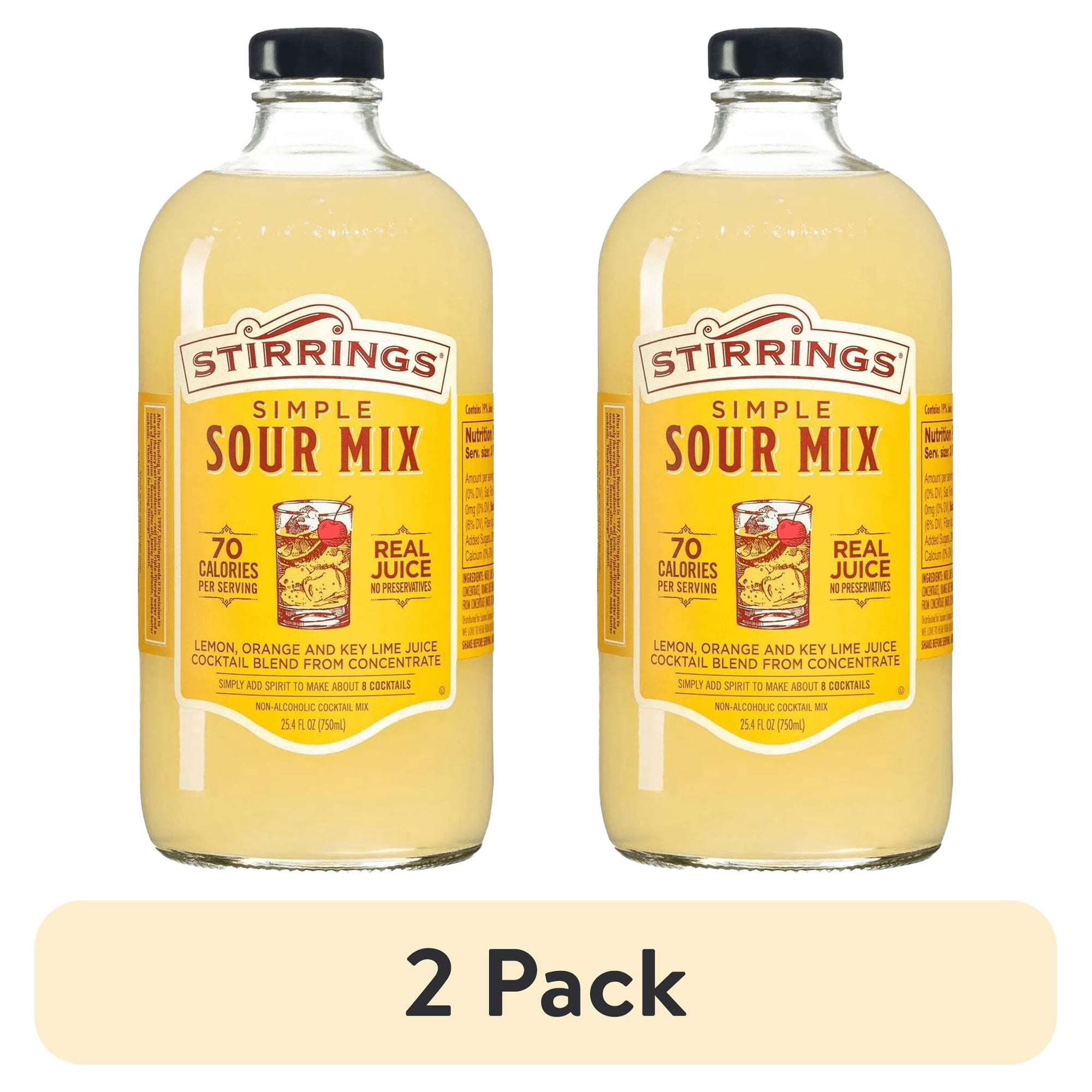 (2 pack) Stirrings Simple Sour Cocktail Mix 750ml Bottles - Real Juice No Preservatives - 90 Calories - Drink Mixer