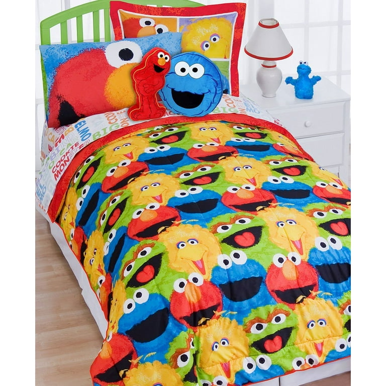 セサミストリート  掛け布団 3pc Sesame Street Full Comforter Pillow Shams Set Elmo Chalk