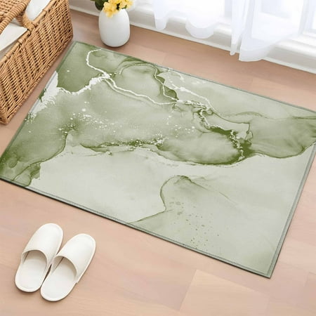 Marble Sage Green Bathroom Mats 2x3 FT Non Slip Small Kitchen Mat Modern Abstract Ink Painting Luxury Washable Soft Backed Front Door Throw Rugs Non-Shedding Indoor Outdoor Doormat for Entryway Sink