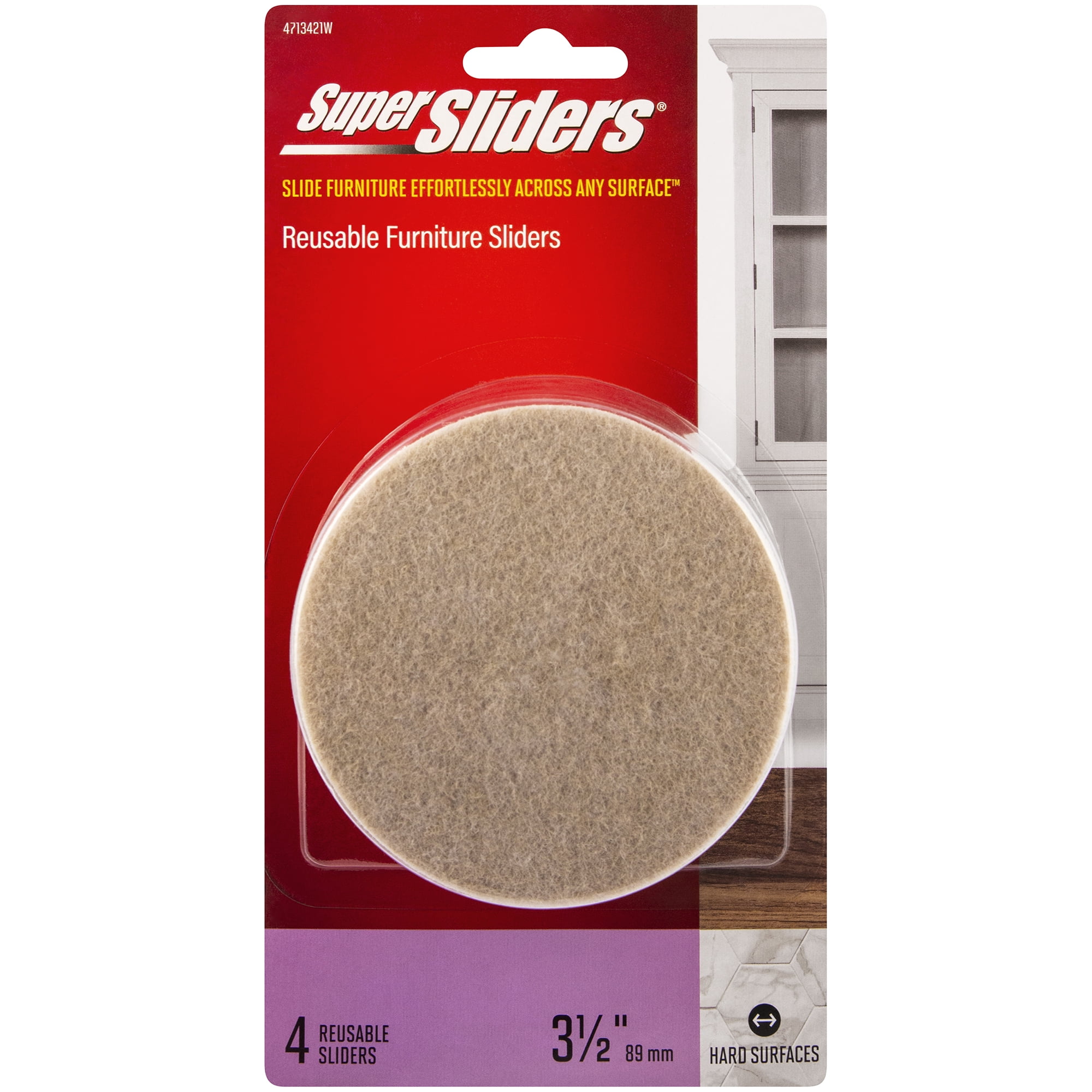 Super Sliders 3-1/2" Round Felt Furniture Sliders Beige, 4 Pack