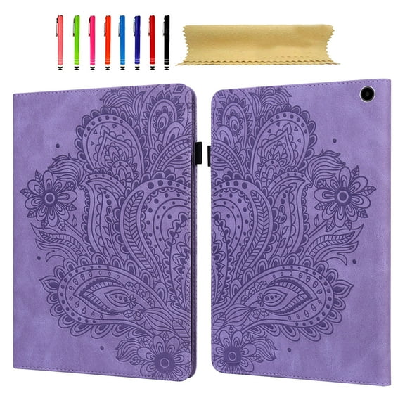 SaniMore Wallet Case for Amazon Fire Max 11 11.0" Released 2023, PU Leather Case Embossed Sunflower Shockproof TPU Shell Card Slots Pen Holder Hand Rope Anti-slip Strip Kickstand Case, Purple