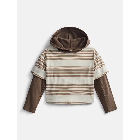 Wonder Nation Boys' Layered Look Hoodie Tee with Long Sleeves, Sizes 4-18