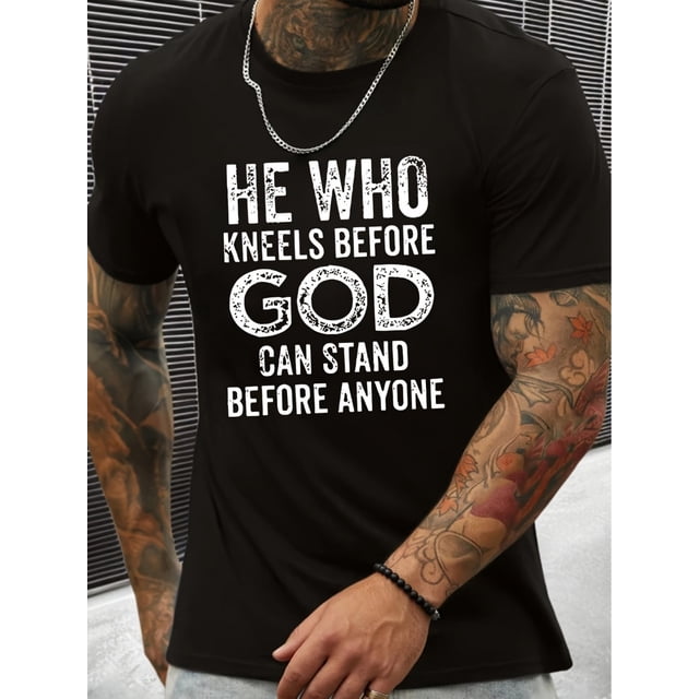 Graphic Alphabet Print Crew Neck Short Sleeve T-Shirt - Comfy Slight Stretch Polyester Fabric, Trendy Casual Daily Wear, Summer Fashion Essential for Men, Casual Sporty Tee, Summer Gifts