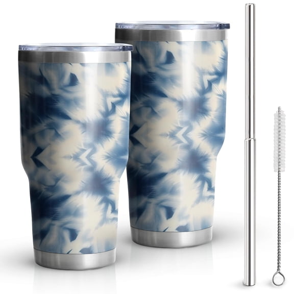 30oz Indigo Tie Dye Star Tumblers Stainless Steel Tumbler with Lid and Straw,Vacuum Insulated Double Wall Travel Tumbler Cups Mug with Cleaning Brush for Coffee,Tea