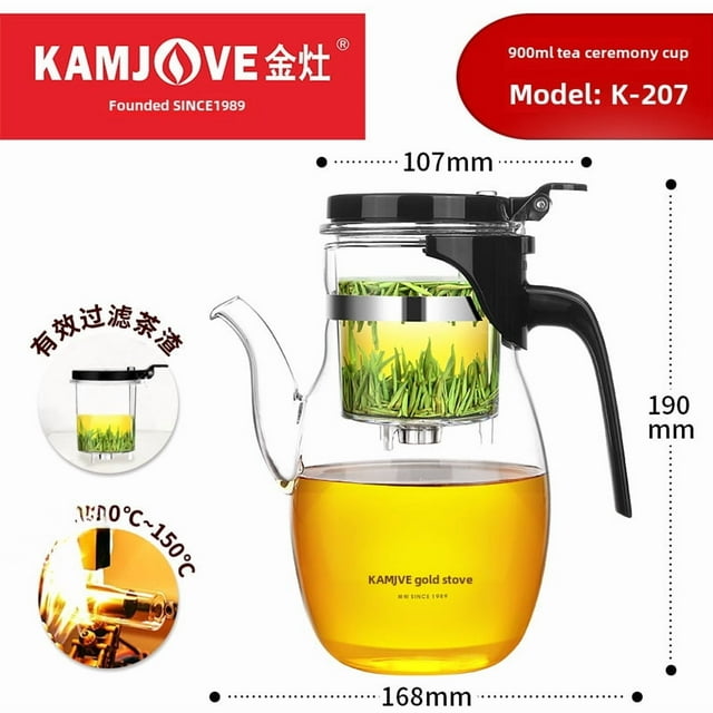 Heat-Resistant Glass Tea Maker with Removable Filter, 400-900ml Capacity, Versatile Home & Office Use, Tea-Water Separation Design, Elegant & Durable Brewing Pot for Tea Lovers, Ideal Gift (K-207,