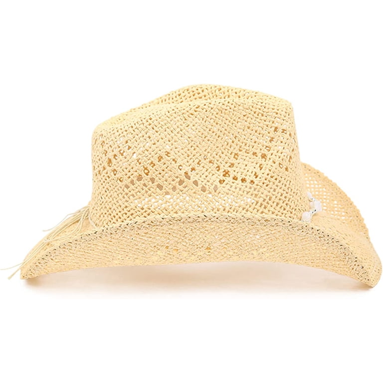 Straw Cowboy Hat for Women with Beaded Trim and Shapeable  display picture 3