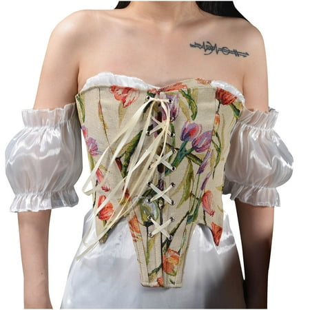 

Off Shoulder Corset Tops Womens Renaissance Lace up Bustier Floral Push Up Boned Overbust Bodycon Aesthetic Bodyshaper