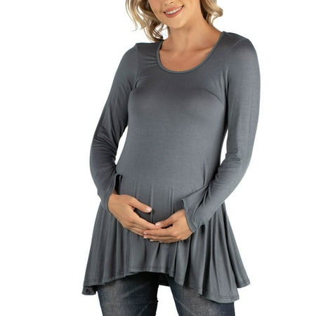 

24seven Comfort Apparel Long Sleeve Solid Color Swing Style Flared Maternity Tunic Top M011202 Made in USA