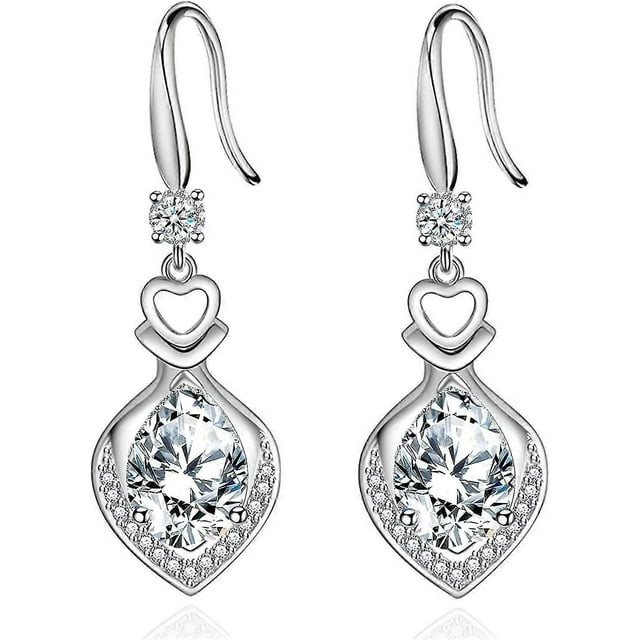 Silver Drop Earrings For Women Girl, Dangle Earrings With Cubic Zirconia Gift