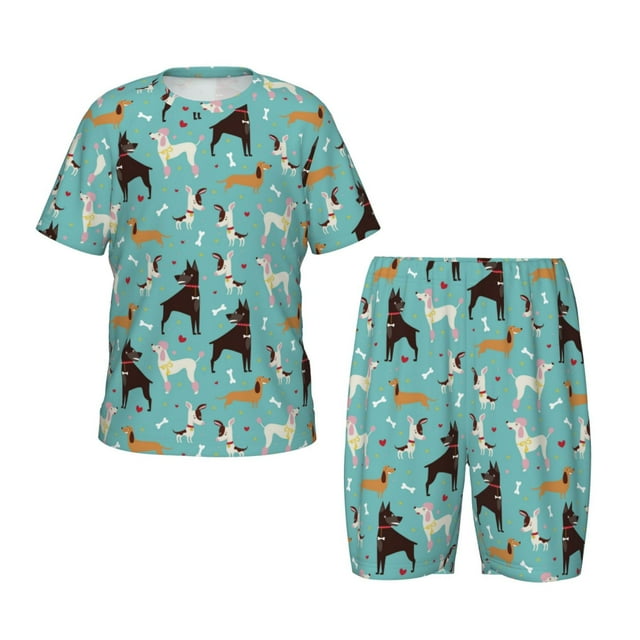 Fotbe Cute Dog Pijama Estampada de 2 Piezas para Niños – Ropa de Dormir de Manga Corta Cómoda para Niños y Niñas, Camiseta y Shorts de Algodón-Large