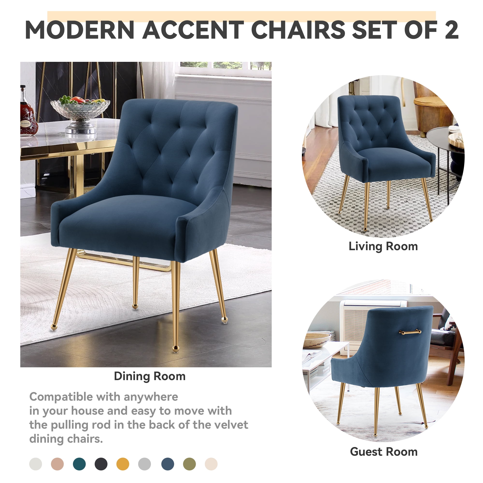 SEYNAR Elegant Tufted Upholstered Dining Chairs Set of 6, Velvet Accent Chair for Dining Room(Navy)