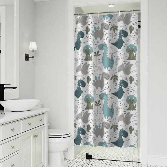 Colorful Dinosaurs Plants Pattern Shower Curtain 36"x72" ,Bathroom Decorative Shower Curtains Set with 12 Hooks,Modern Waterproof Washable Shower Curtain