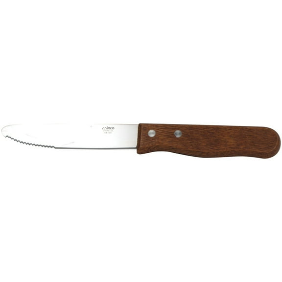 Winco Jumbo Round Tip Steak Knife with Wood Handle, 5 inch - 12 per case.