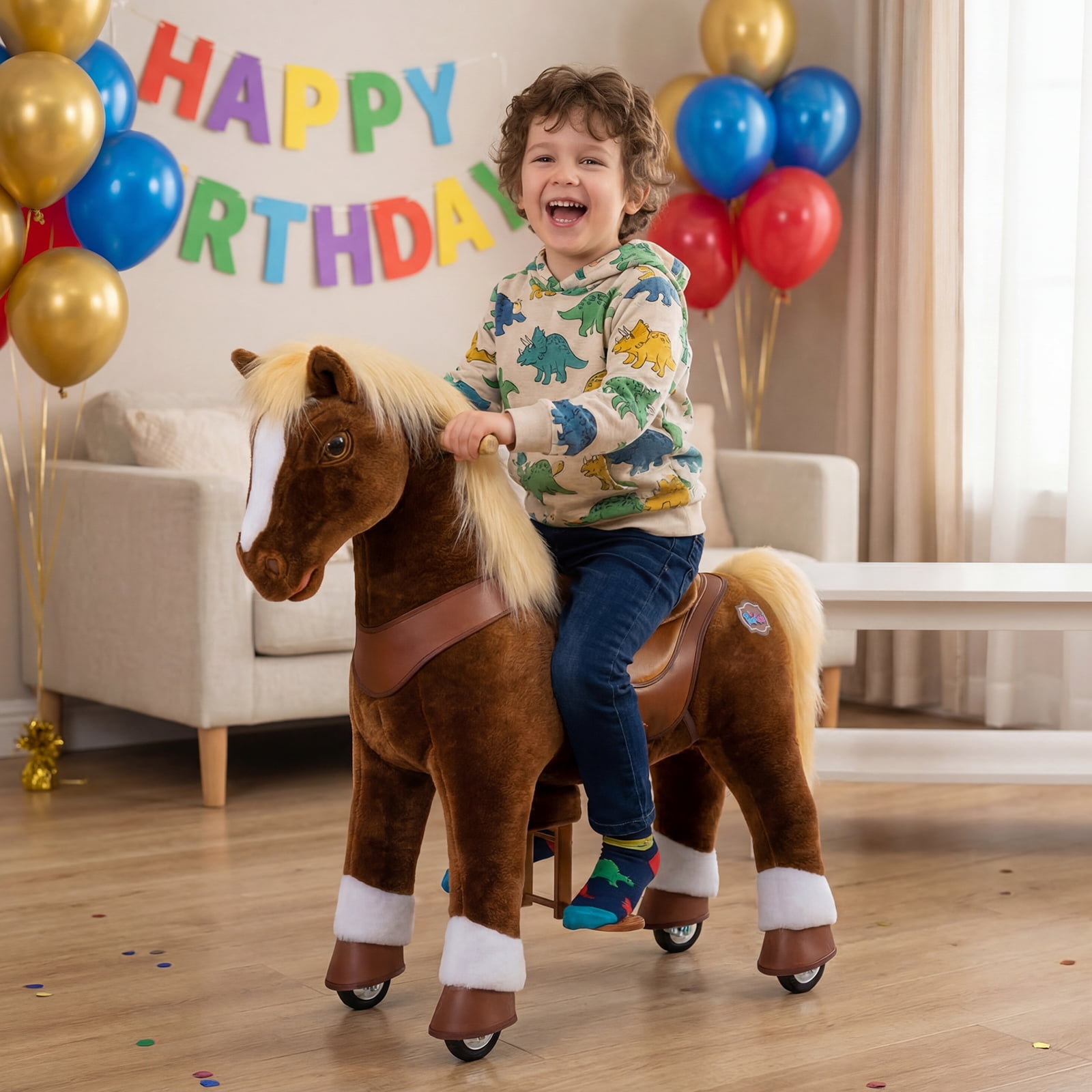 PonyCycle Interactive Horse Ride-On Toy, Touch Sound, Kid-Powered, Ages 3-4, Brown, Y374