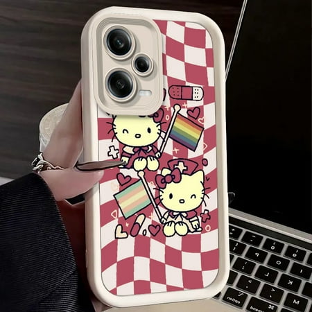 Hello Kitty Checkered Cute For Xiaomi Redmi Note 13 12 11T 11S 11E 10S 10T K50 K40 K30 Pro Plus Eye Ladder Phone Case