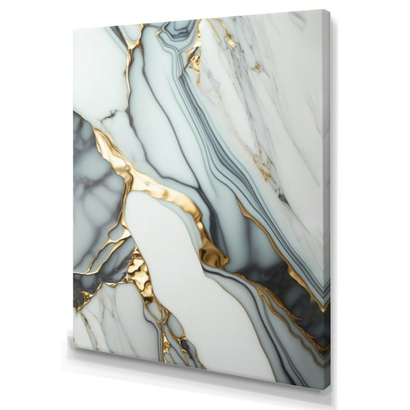 Designart Abstract Geode Gold And White Marble V Canvas Wall Art