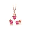 Gem Stone King 18K Rose Gold Plated Silver Pink Mystic Topaz and White Diamond Pendant and Earrings Jewelry Set For Women (3.05 Cttw, Gemstone Birthstone, with 18 inch Chain)