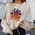 thumbnail image 2 of Chandails en Molleton d'Halloween pour Femmes Imprimé Squelette de Citrouille Surdimensionné Automne Chaud Doux Manches Longues Col Rond Pull Tops, 2 of 6