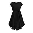 thumbnail image 3 of KDFJPTH Kids Little Girls Vintage Dress Solid Short Sleeve Ruffles Swing Retro Rockabilly Dresses 7-12Y Party Dresses Clothes, 3 of 9