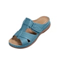 thumbnail image 2 of BADHUB Women's Low Wedge Heels Summer Comfortable Dressy Sandals Buckle Ankle Strap Open Toe Wedge Slides Sky Blue 43, 2 of 5