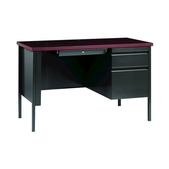 Hirsh 24x45 Right Hand Single Pedestal Metal Desk Charcoal/Mahogany