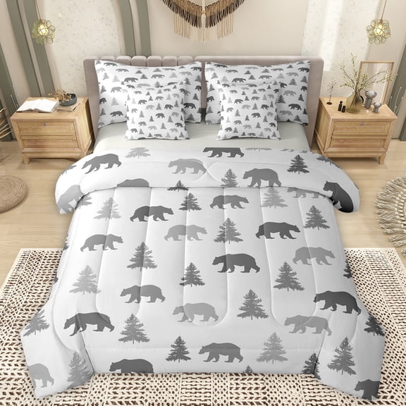 Manfei Wildlife Animal Bear 7-Piece Twin Bedding Sets,Tropical Botanical Pine Bedding Comforter Set,Rustic Western Farmhouse Sheet Sets For Boys,Ultra Soft Home Decor Reversible