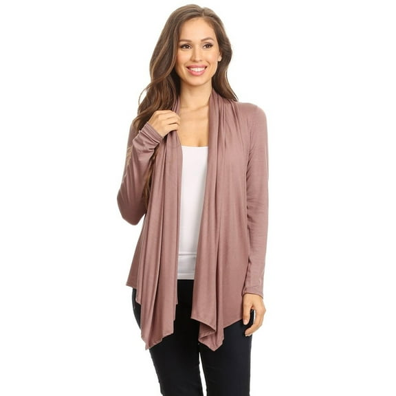 Women's Solid Open Front Long Sleeve Lightweight Soft Basic Sweater Cardigan