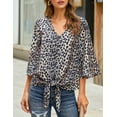 thumbnail image 5 of luvamia Women's Summer V Neck Tops Ruffled 3/4 Sleeve Tie Knot Blouses Leopard Print Size L, 5 of 8