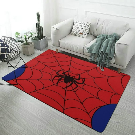 Red Spider Web Black Cartoon Carpet Soft Comfy Rug for Home Living Room Bedroom Area Rug Non-slip Doormat Decor